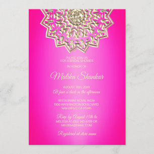 Indian Mandala Hot Pink Gold Bridal Shower Invitation