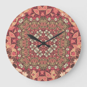 Indian medallion, boho ethnic ornament large clock
