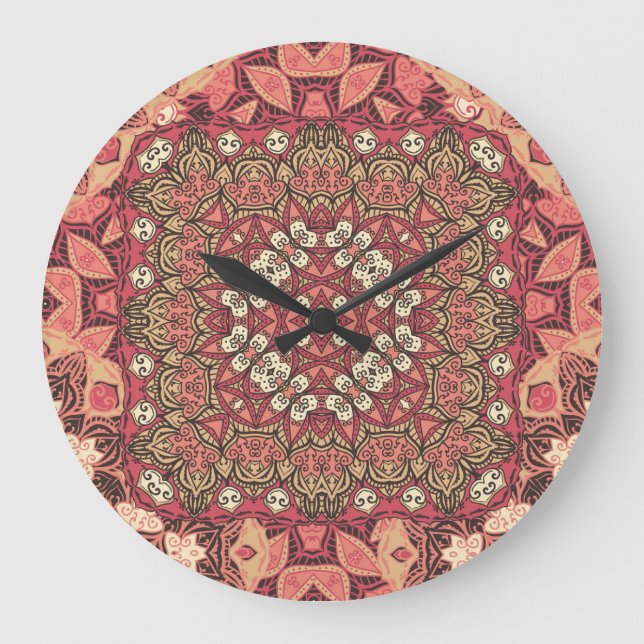 Indian medallion, boho ethnic ornament large clock (Front)