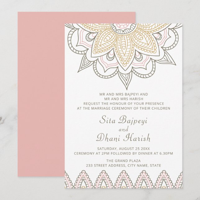Indian Mehndi Hindu Elegant Sophisticated Wedding Invitation (Front/Back)