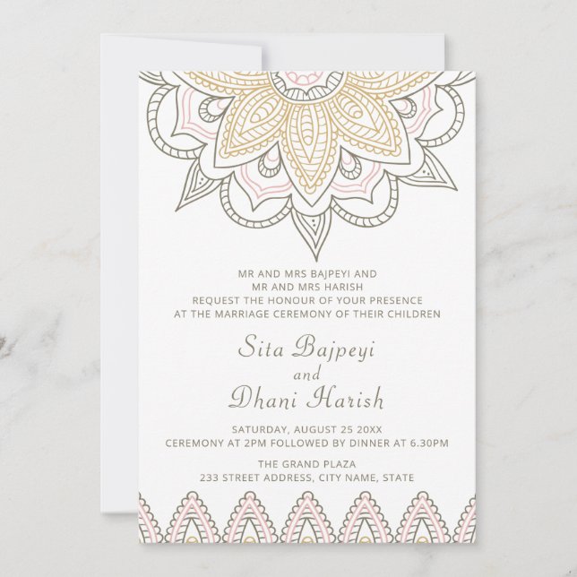 Indian Mehndi Hindu Elegant Sophisticated Wedding Invitation (Front)