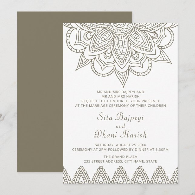 Indian Mehndi Hindu Elegant Stylish Green Wedding Invitation (Front/Back)
