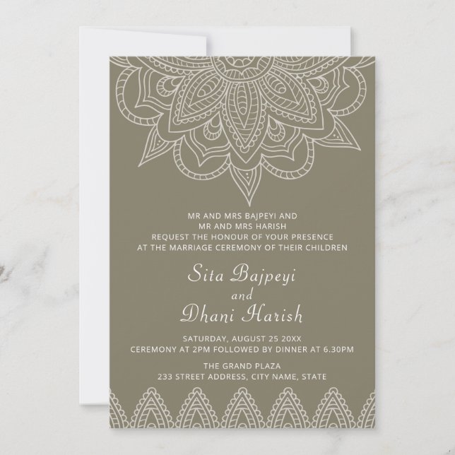 Indian Mehndi Hindu Elegant Stylish Green Wedding Invitation (Front)