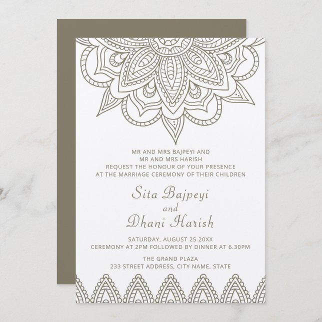 Indian Mehndi Hindu Elegant Stylish Green Wedding  Invitation (Front/Back)