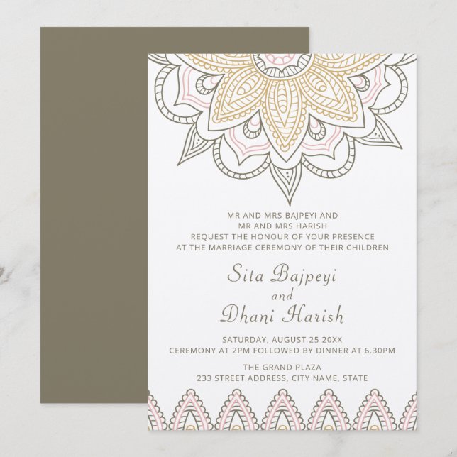 Indian Mehndi Hindu Elegant Stylish Kraft Wedding Invitation (Front/Back)