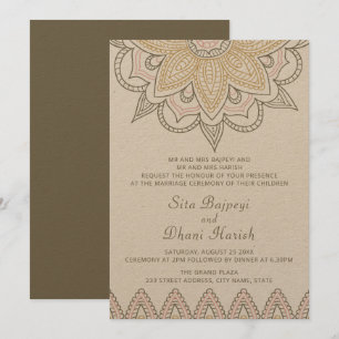 Indian Mehndi Hindu Elegant Stylish Kraft Wedding Invitation