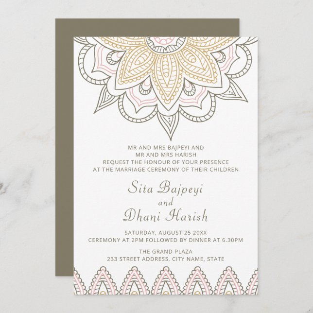 Indian Mehndi Hindu Elegant Stylish Wedding Invitation (Front/Back)