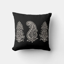 Indian Motif Handblock Print Light Cream on Black