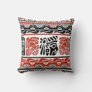Indian motifs, black red, seamless pattern. cushion