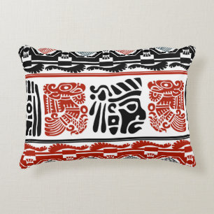 Indian motifs, black red, seamless pattern. decorative cushion