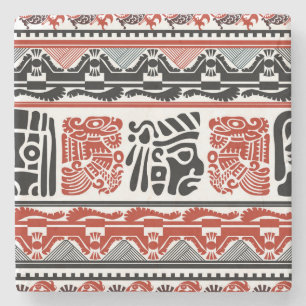 Indian motifs, black red, seamless pattern. stone coaster