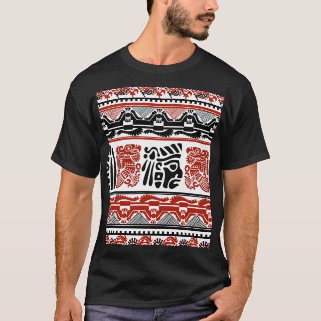 Indian motifs, black red, seamless pattern. T-Shirt (Front)