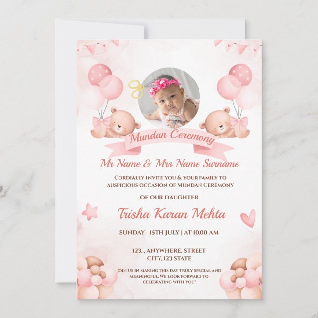 Indian Mundan Ceremony Invitation Girl (Front)