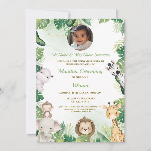 Indian Mundan Ceremony Invitation, Tonsure Invite (Front)