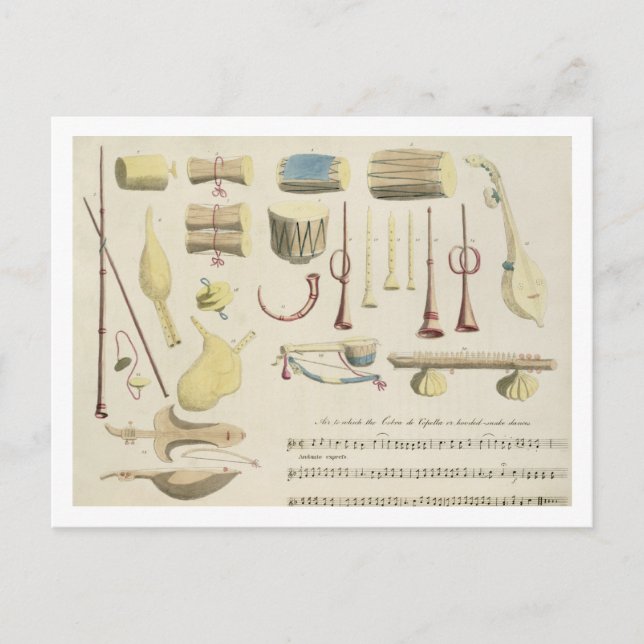 Indian Musical Instruments, plate 23 from 'Orienta Postcard (Front)
