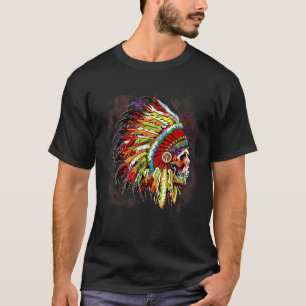 Indian Native American Chief Skull Motorcycle Head T-Shirt