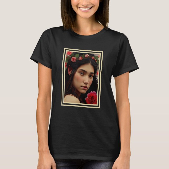 Indian Native American Young Princess and Roses No T-Shirt (Front)
