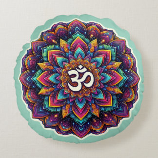 Indian Om Symbol in a beautiful mandala design Round Cushion