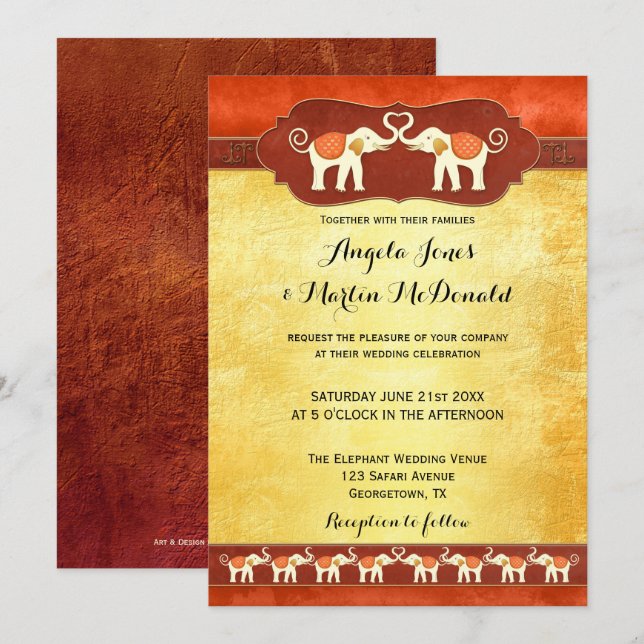 Indian or African White Elephants Wedding Invite (Front/Back)