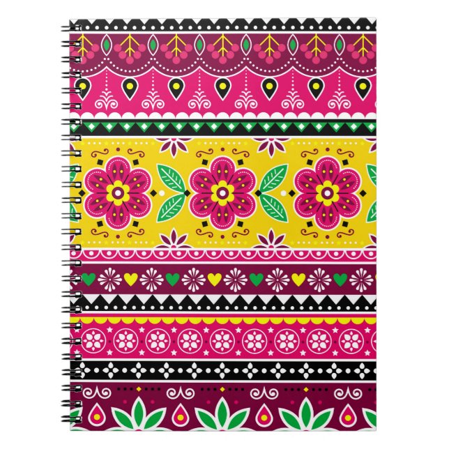 Indian or Pakistani truck art inspired seamless fo Notebook (Front)
