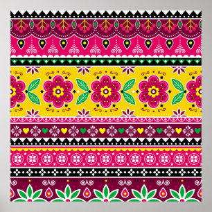 Indian or Pakistani truck art inspired seamless fo Poster