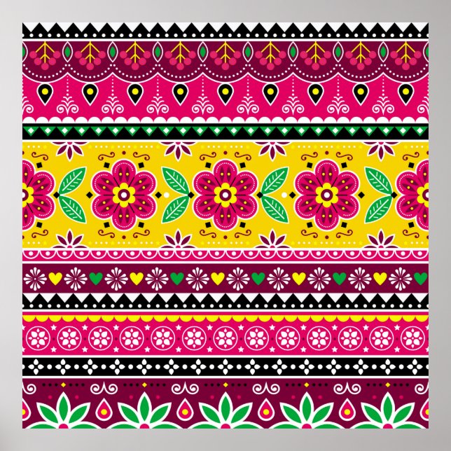 Indian or Pakistani truck art inspired seamless fo Poster (Front)