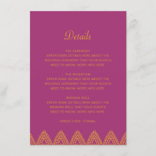 Indian Orange Pink Mehndi Hindu Wedding Details Enclosure Card