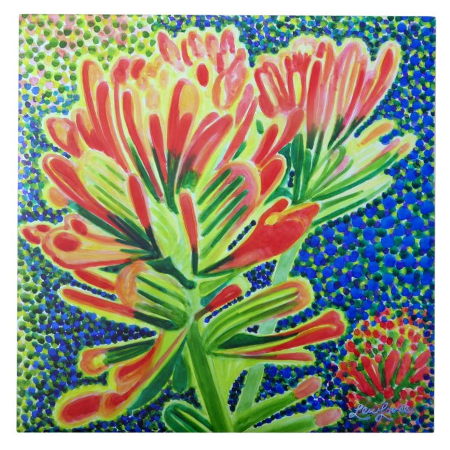 Indian Paintbrush Ceramic Tile, CA Native Plant Tile (Front)