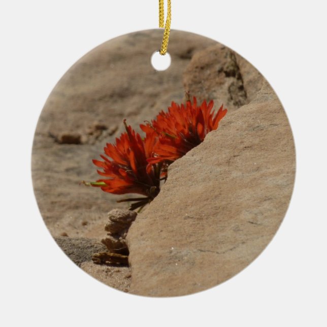 Indian Paintbrush in Rocks at Zion Ceramic Tree Decoration (Front)