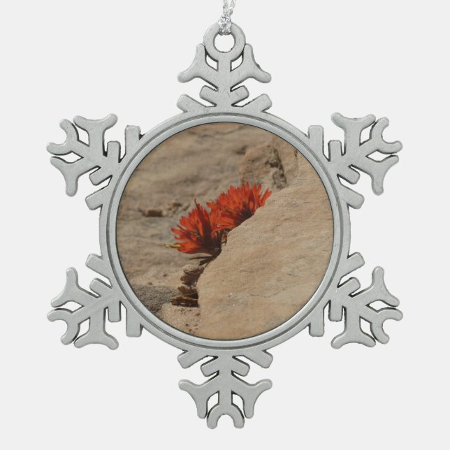 Indian Paintbrush in Rocks at Zion Snowflake Pewter Christmas Ornament (Front)