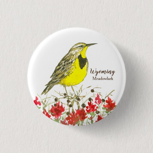 Indian Paintbrush Meadowlark State Bird of Wyoming 3 Cm Round Badge (Front)