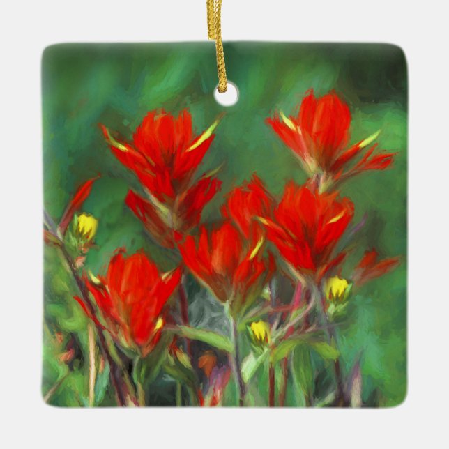 Indian Paintbrush Painting - Original Flower Art Ceramic Ornament (Front)
