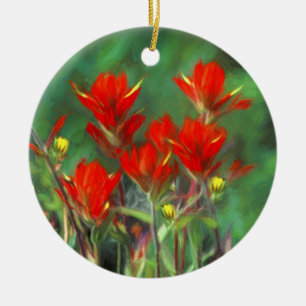 Indian Paintbrush Painting - Original Flower Art Ceramic Tree Decoration