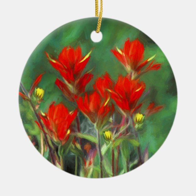 Indian Paintbrush Painting - Original Flower Art Ceramic Tree Decoration (Front)