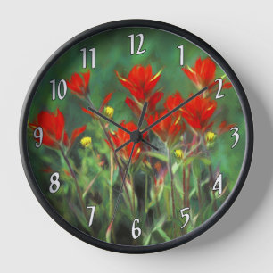 Indian Paintbrush Painting - Original Flower Art Clock