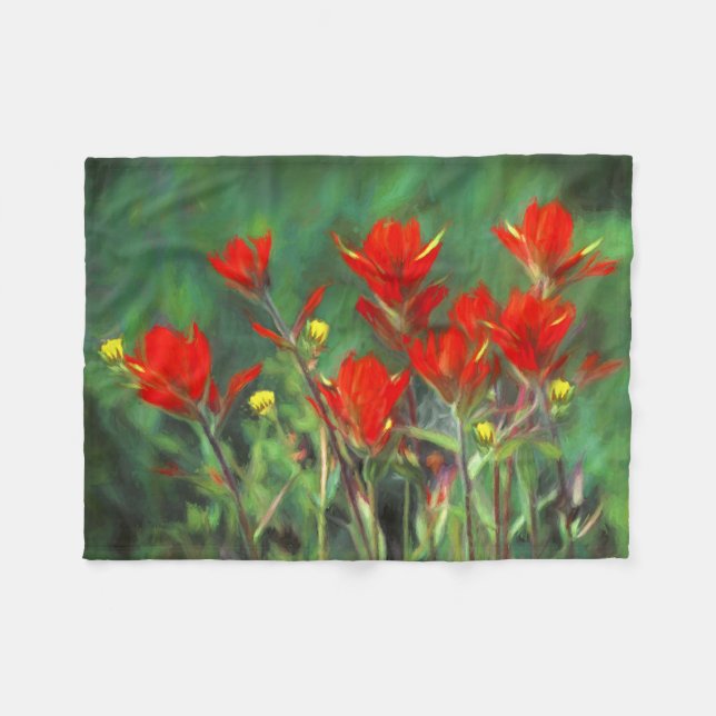 Indian Paintbrush Painting - Original Flower Art Fleece Blanket (Front (Horizontal))