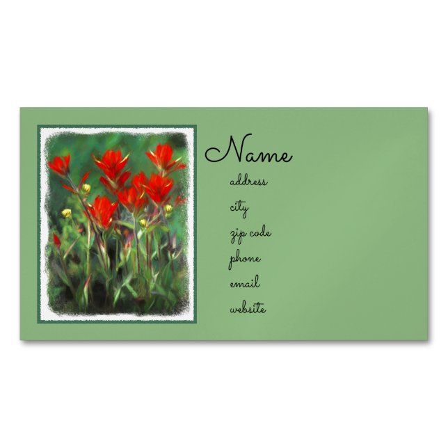 Indian Paintbrush Painting - Original Flower Art Magnetic Business Card (Front)