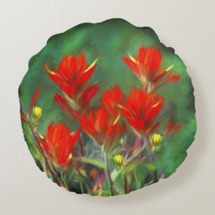 Indian Paintbrush Painting - Original Flower Art Round Cushion