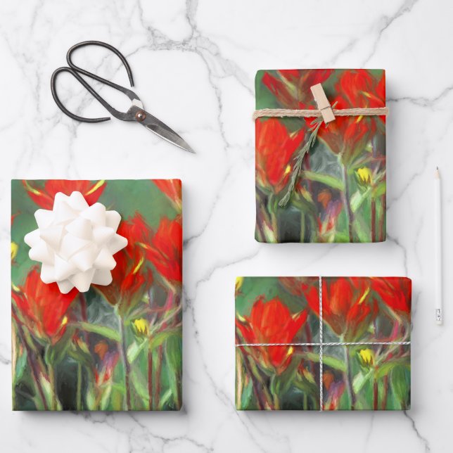Indian Paintbrush Painting Original Wildflower Art Wrapping Paper Sheet (Front)
