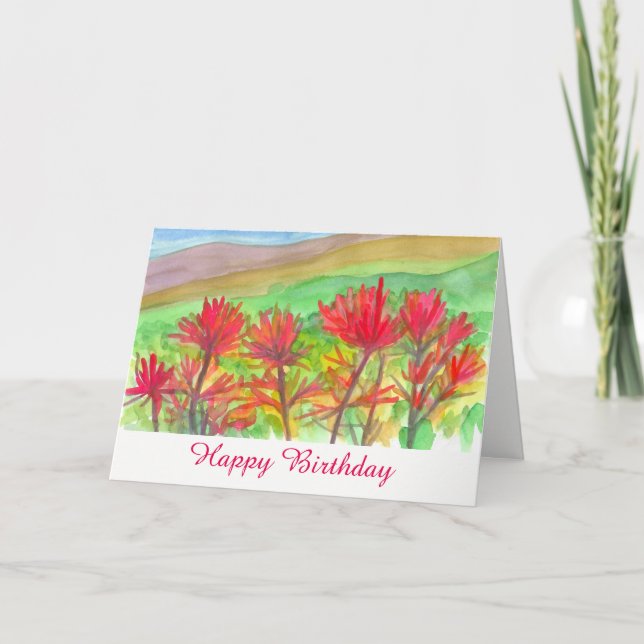 Indian Paintbrush Wildflowers Happy Birthday Card (Front)