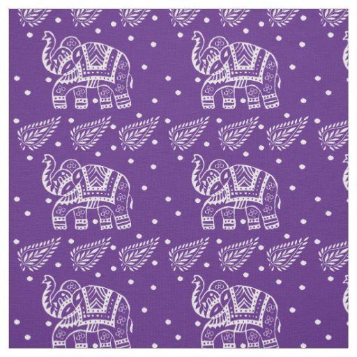 Indian Paisley and Elephant Blockprint Purple Fabric Zazzle
