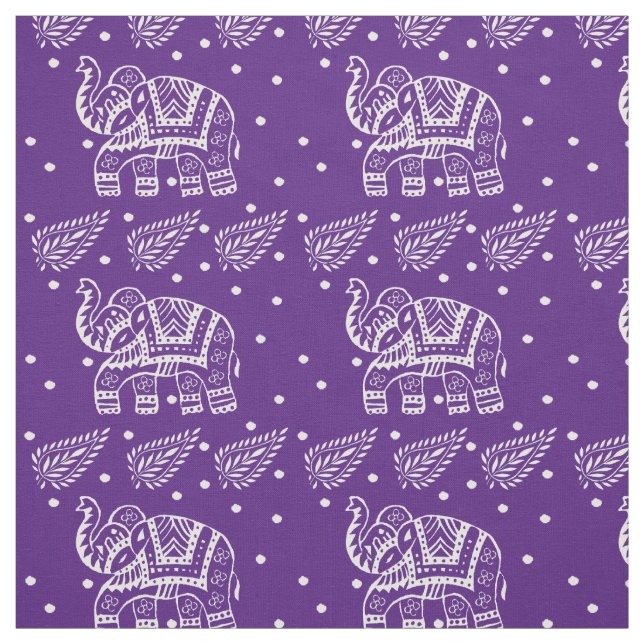 Indian Paisley and Elephant Block-print Purple Fabric (Swatch)