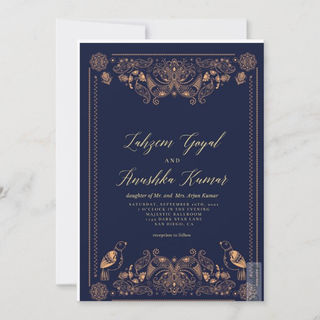 Indian paisley & birds - Wedding Invitation (Front)
