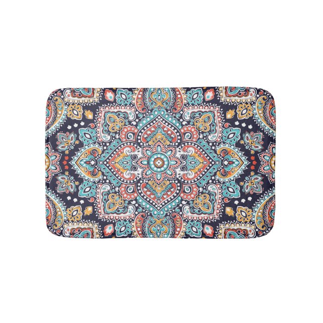 Indian Paisley: Ethnic Mandala Pattern Bath Mat (Front)