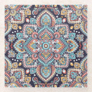 Indian Paisley: Ethnic Mandala Pattern Glass Coaster