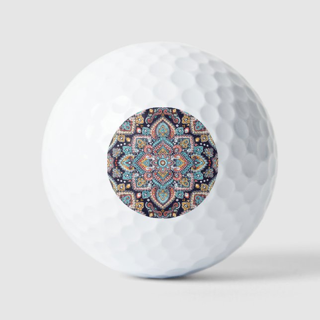 Indian Paisley: Ethnic Mandala Pattern Golf Balls (Front)