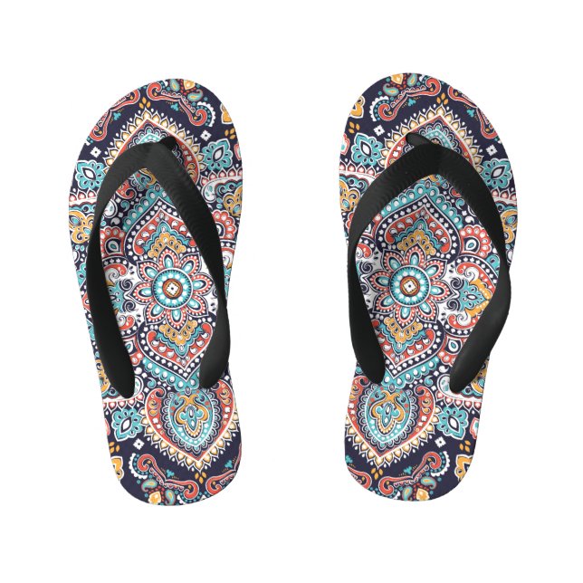 Indian Paisley: Ethnic Mandala Pattern Kid's Flip Flops (Footbed)