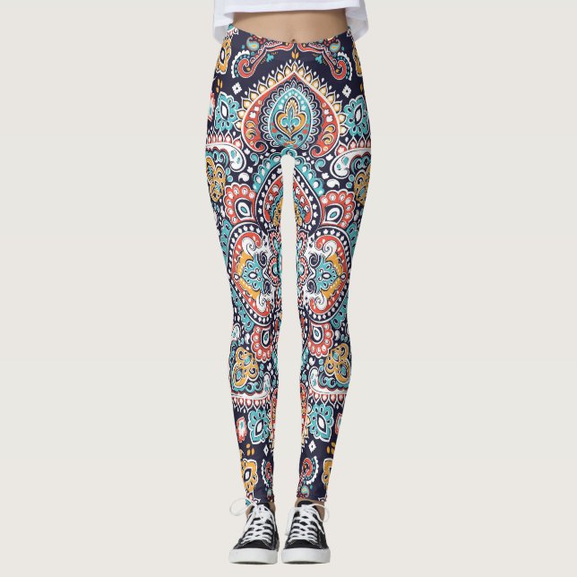 Indian Paisley: Ethnic Mandala Pattern Leggings (Front)