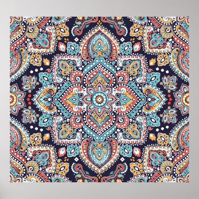 Indian Paisley: Ethnic Mandala Pattern Poster (Front)
