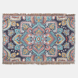 Indian Paisley: Ethnic Mandala Pattern Throw Blanket